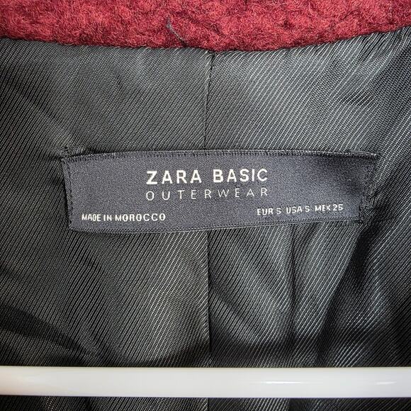 Zara Burgundy Wool Blend Double Breasted Thick Outdoor Pea Coat Size Small - Picture 5 of 9
